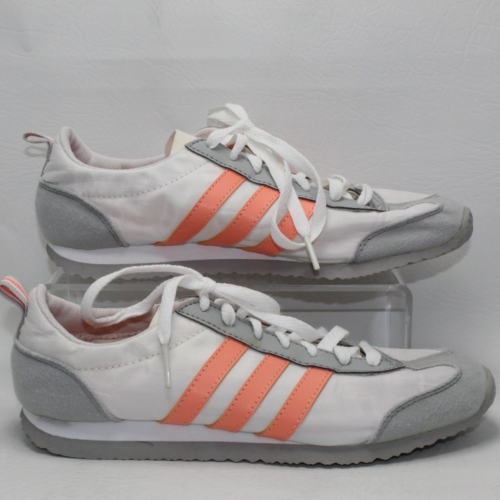 Adidas VS Jog‎ White Grey Coral Orange Low Top Sneakers B74516 Mens 6 Womens 7.5